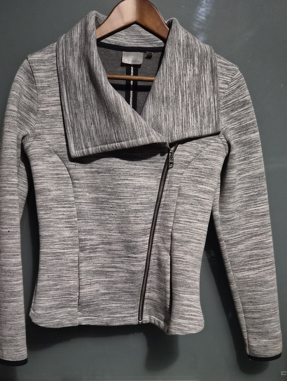 Athleta Heather Gray Zip Moto Jacket with Black Trim